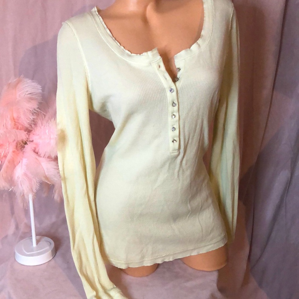 Twisted heart angel wing cream long sleeve Swarovski sparkle rhinestone henley
